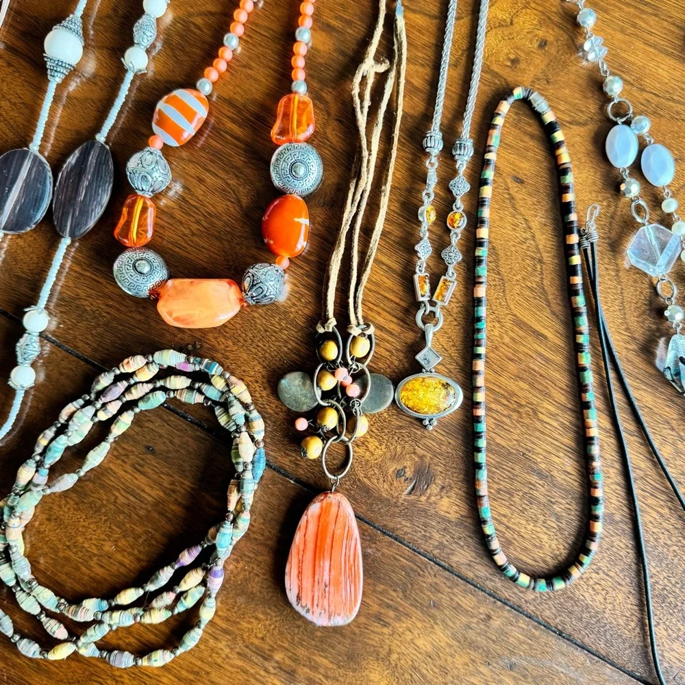 Necklace Set Lot Bundle Fun Glam Dressy Orange Silver Brown Beads Dressy Deal B - Picture 3 of 15